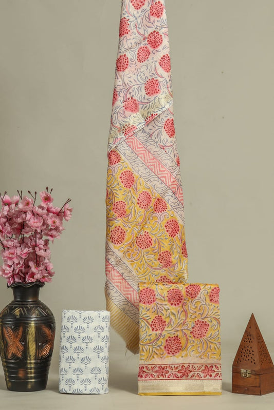 JAIPURI HAND BLOCK PRINTED MAHESHWARI SILK SUIT WITH SILK DUPPATA (MSD32)