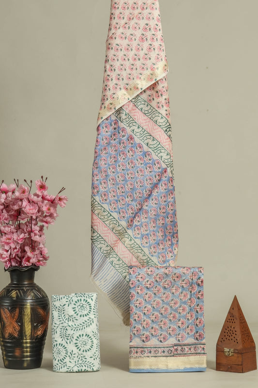 JAIPURI HAND BLOCK PRINTED MAHESHWARI SILK SUIT WITH SILK DUPPATA (MSD20)