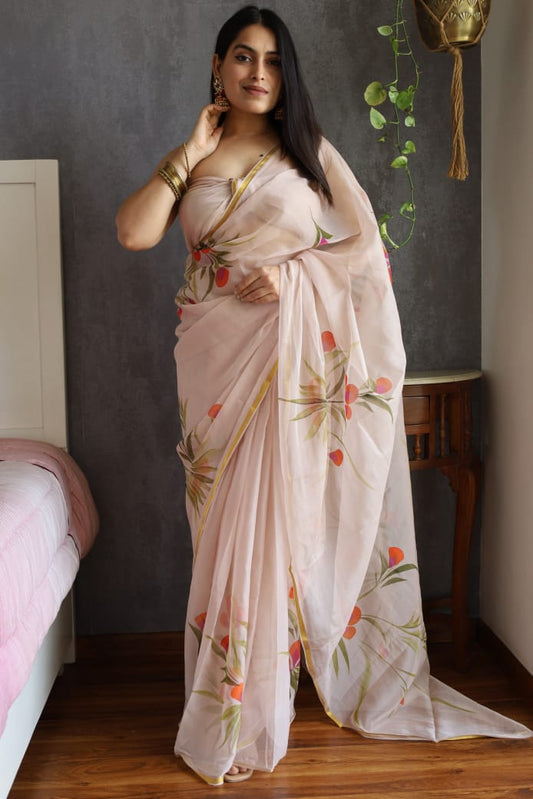 Hand Brush Painted Chiffon Saree with Blouse ( CIA 1)