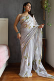 Hand Brush Painted Chiffon Saree with Blouse ( CIA28)