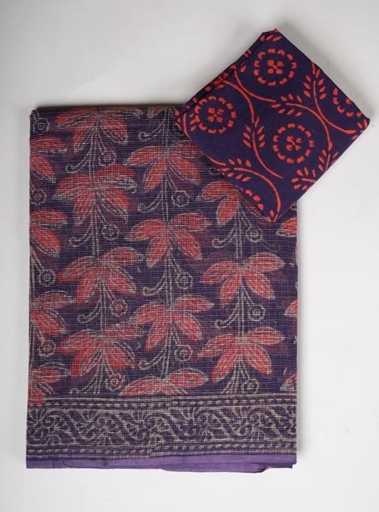 HAND BLOCK KALMKARI PRINTED KOTA DORIYA SAREE WITH MULMUL BLOUSE (KDS5)