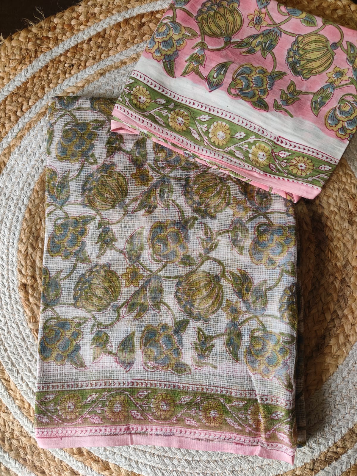 HAND BLOCK KALAMKARI BAGRU PRINTED KOTA DORIYA SAREE WITH MULMUL BLOUSE (KDS13)