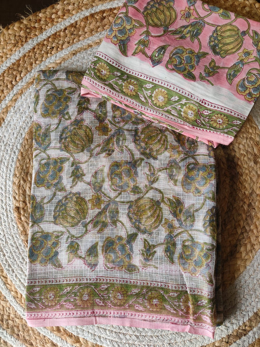 HAND BLOCK KALAMKARI BAGRU PRINTED KOTA DORIYA SAREE WITH MULMUL BLOUSE (KDS13)