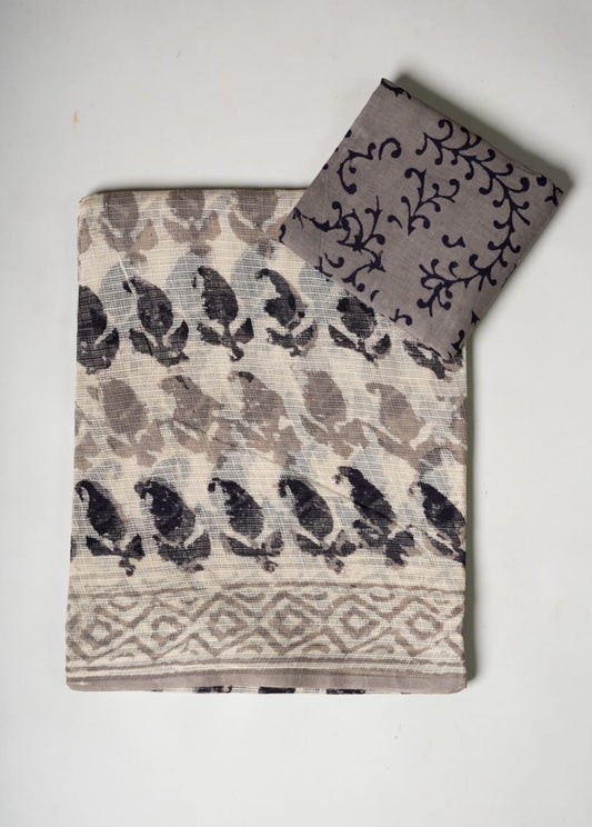 HAND BLOCK KALAMKARI BAGRU PRINTED KOTA DORIYA SAREE WITH MULMUL BLOUSE (KDS14)