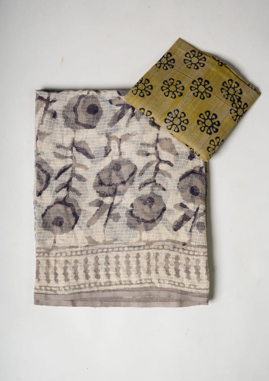 HAND BLOCK KALAMKARI BAGRU PRINTED KOTA DORIYA SAREE WITH MULMUL BLOUSE (KDS17)