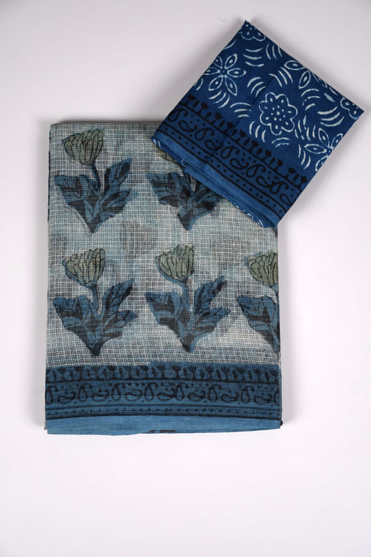 HAND BLOCK KALAMKARI BAGRU PRINTED KOTA DORIYA SAREE WITH MULMUL BLOUSE (KDS18)