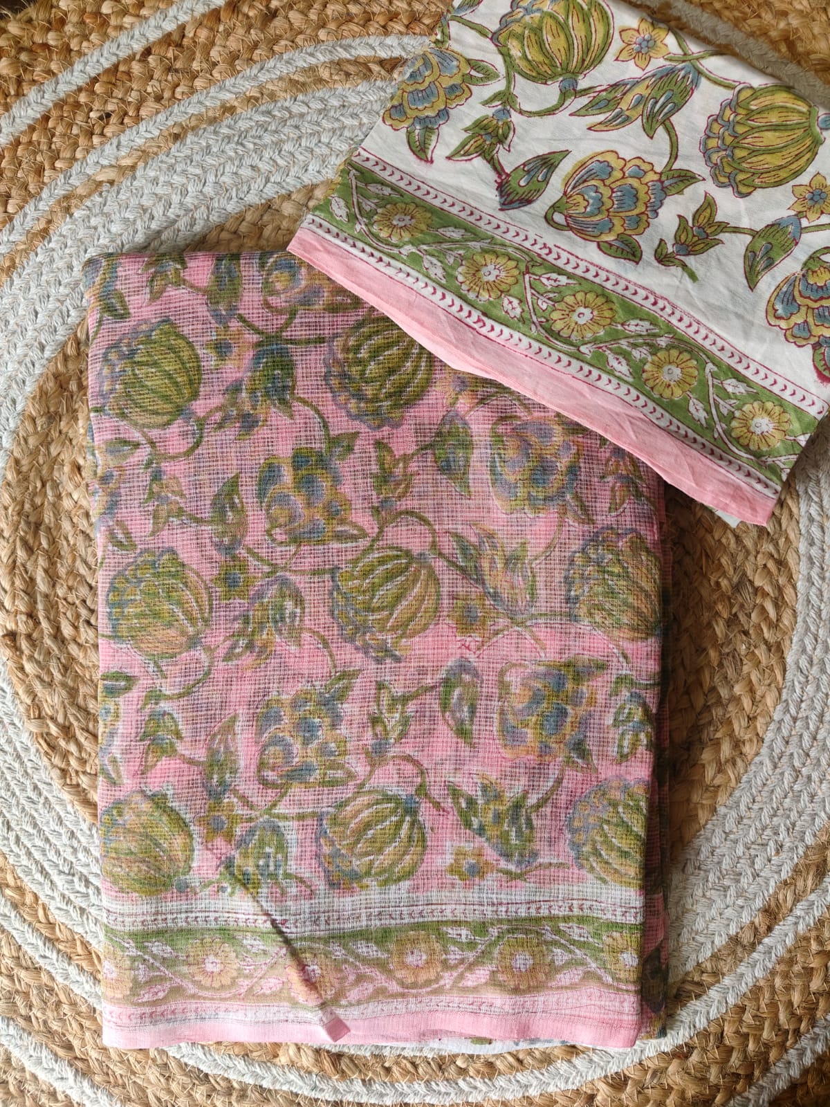 HAND BLOCK KALAMKARI BAGRU PRINTED KOTA DORIYA SAREE WITH MULMUL BLOUSE (KDS19)