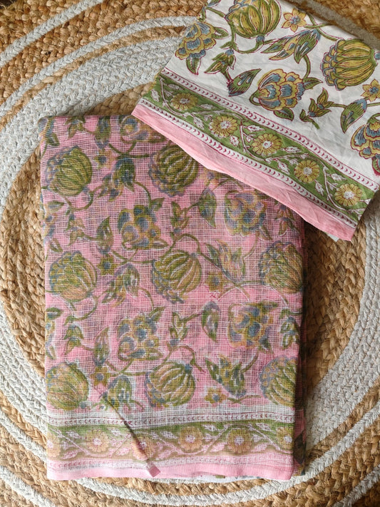 HAND BLOCK KALAMKARI BAGRU PRINTED KOTA DORIYA SAREE WITH MULMUL BLOUSE (KDS19)