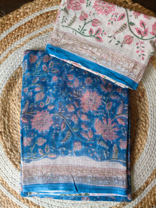 HAND BLOCK KALAMKARI BAGRU PRINTED KOTA DORIYA SAREE WITH MULMUL BLOUSE (KDS20)
