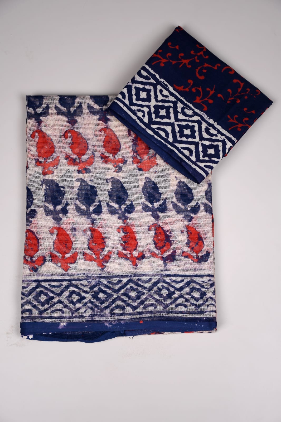 HAND BLOCK BAGRU PRINTED KOTA DORIYA SAREE WITH MULMUL BLOUSE (KDS23)