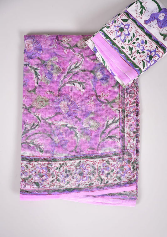 HAND BLOCK BAGRU PRINTED KOTA DORIYA SAREE WITH MULMUL BLOUSE (KDS24)