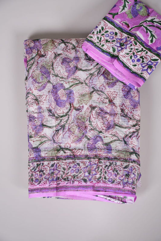 HAND BLOCK BAGRU PRINTED KOTA DORIYA SAREE WITH MULMUL BLOUSE (KDS25)