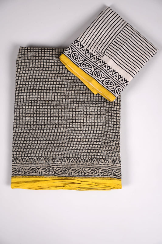 HAND BLOCK BAGRU PRINTED KOTA DORIYA SAREE WITH MULMUL BLOUSE (KDS27)