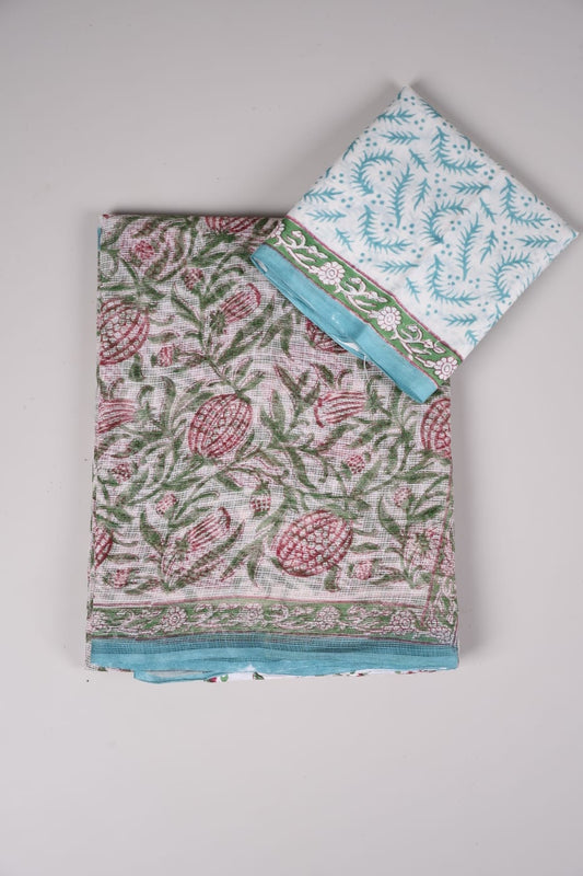 HAND BLOCK BAGRU PRINTED KOTA DORIYA SAREE WITH MULMUL BLOUSE (KDS28)