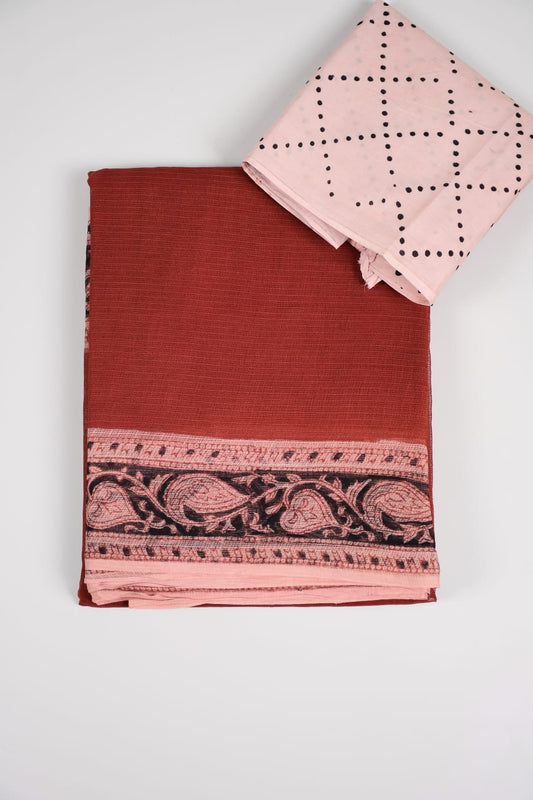 HAND BLOCK BAGRU PRINTED KOTA DORIYA SAREE WITH MULMUL BLOUSE (KDS31)