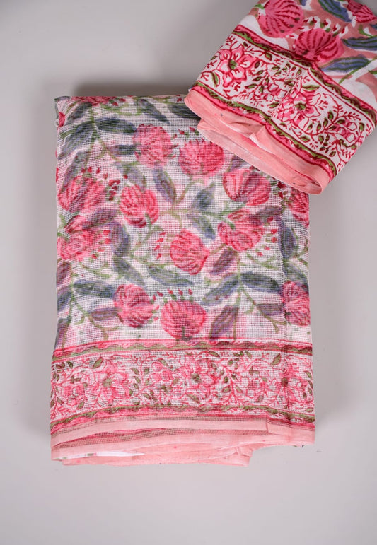 HAND BLOCK BAGRU PRINTED KOTA DORIYA SAREE WITH MULMUL BLOUSE (KDS33)