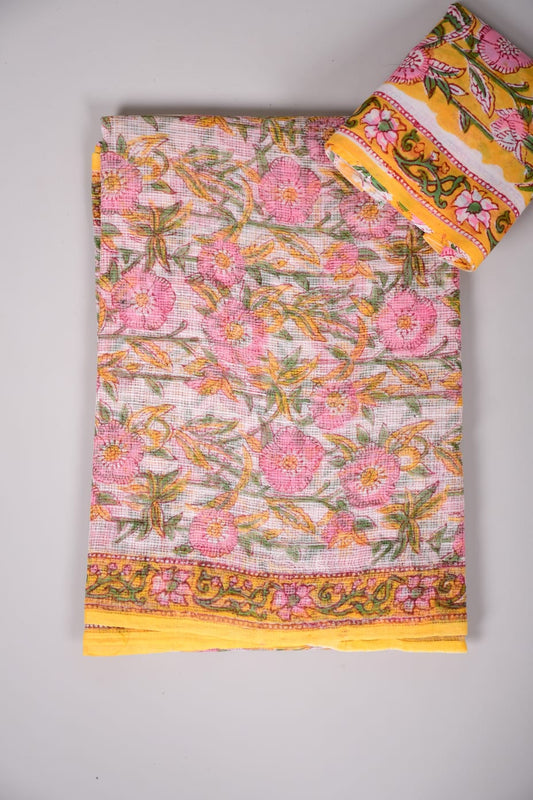 HAND BLOCK BAGRU PRINTED KOTA DORIYA SAREE WITH MULMUL BLOUSE (KDS36)