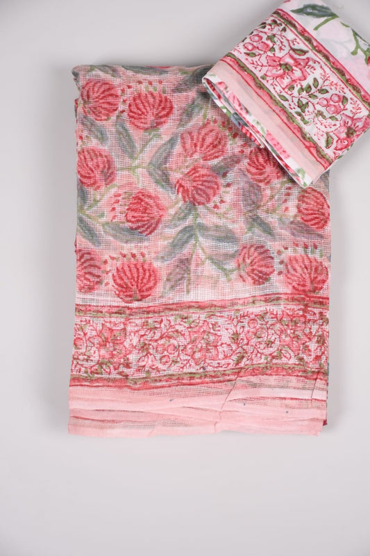 HAND BLOCK BAGRU PRINTED KOTA DORIYA SAREE WITH MULMUL BLOUSE (KDS37)