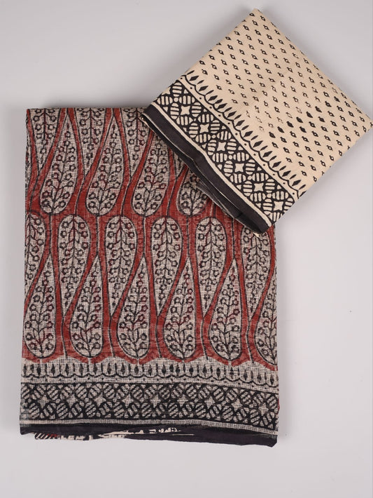 HAND BLOCK BAGRU PRINTED KOTA DORIYA SAREE WITH MULMUL BLOUSE (KDS38)