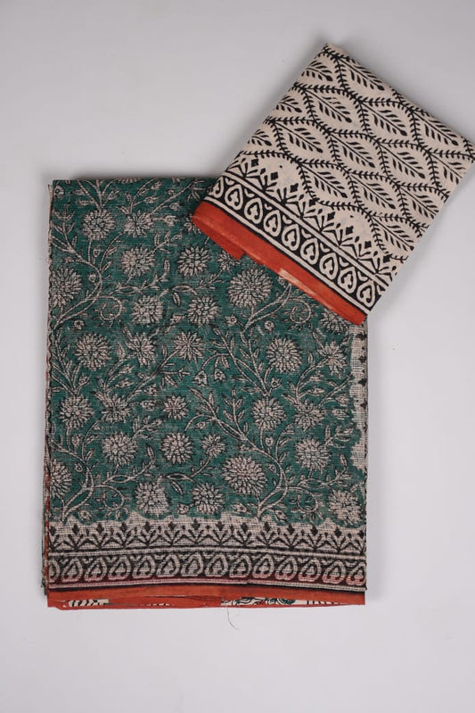 HAND BLOCK BAGRU PRINTED KOTA DORIYA SAREE WITH MULMUL BLOUSE (KDS42)
