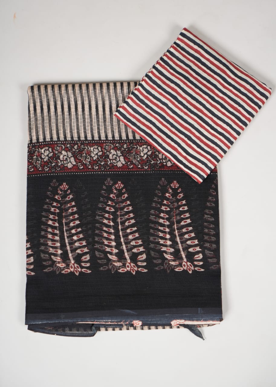 HAND BLOCK BAGRU PRINTED KOTA DORIYA SAREE WITH MULMUL BLOUSE (KDS46)