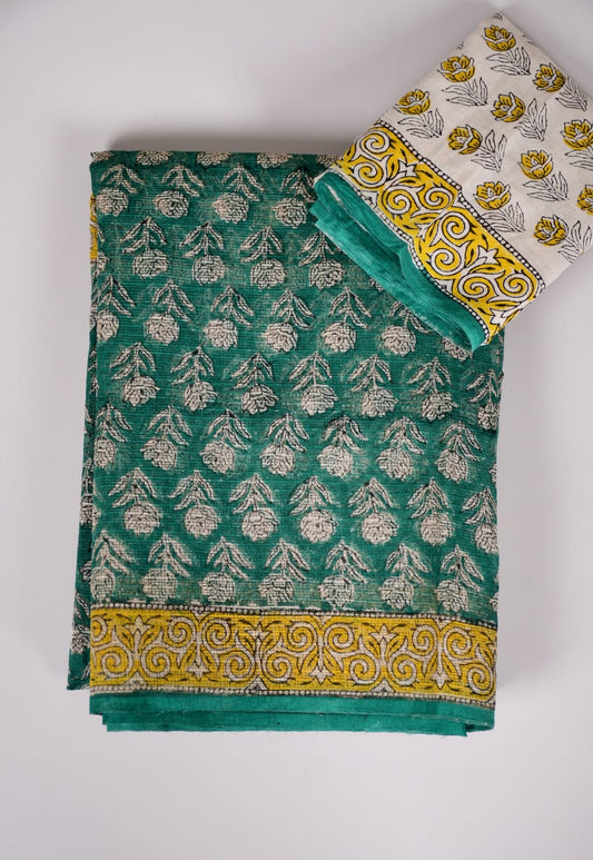 HAND BLOCK BAGRU PRINTED KOTA DORIYA SAREE WITH MULMUL BLOUSE (KDS47)