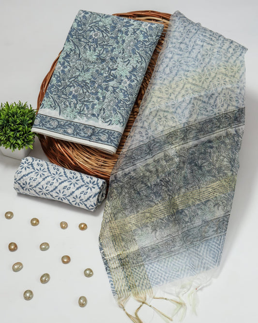 PRIMIUM JAIPURI COTTON SUIT WITH ORGANZA SILK DUPPATA (COS1)