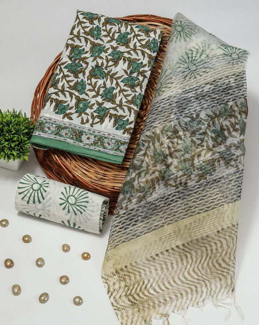 PRIMIUM JAIPURI COTTON SUIT WITH ORGANZA SILK DUPPATA (COS4)