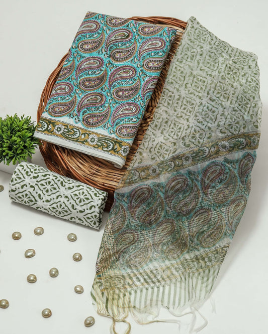 PRIMIUM JAIPURI COTTON SUIT WITH ORGANZA SILK DUPPATA (COS8)