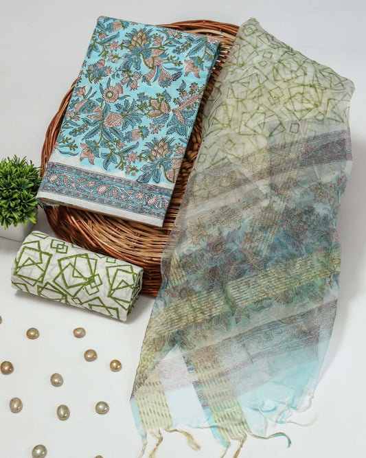 PRIMIUM JAIPURI COTTON SUIT WITH ORGANZA SILK DUPPATA (COS9)