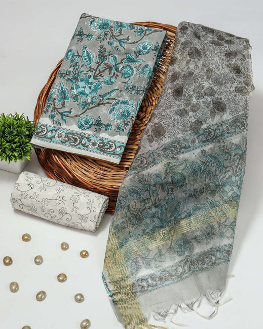 PRIMIUM JAIPURI COTTON SUIT WITH ORGANZA SILK DUPPATA (COS11)