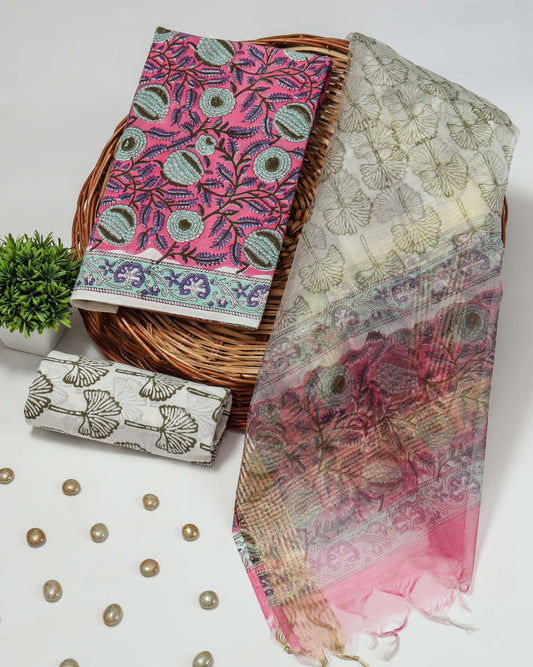 PRIMIUM JAIPURI COTTON SUIT WITH ORGANZA SILK DUPPATA (COS12)