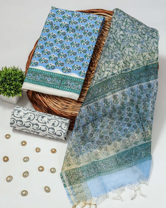 PRIMIUM JAIPURI COTTON SUIT WITH ORGANZA SILK DUPPATA (COS13)