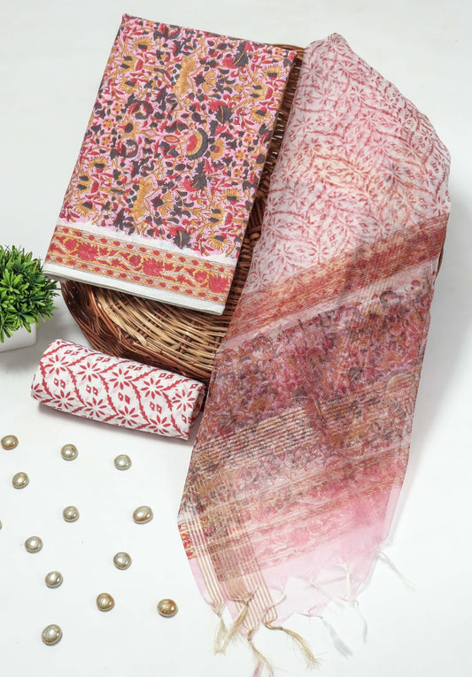 PRIMIUM JAIPURI COTTON SUIT WITH ORGANZA SILK DUPPATA (COS16)