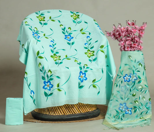 PRIMIUM JAIPURI COTTON SUIT WITH ORGANZA SILK DUPPATA (COS19)