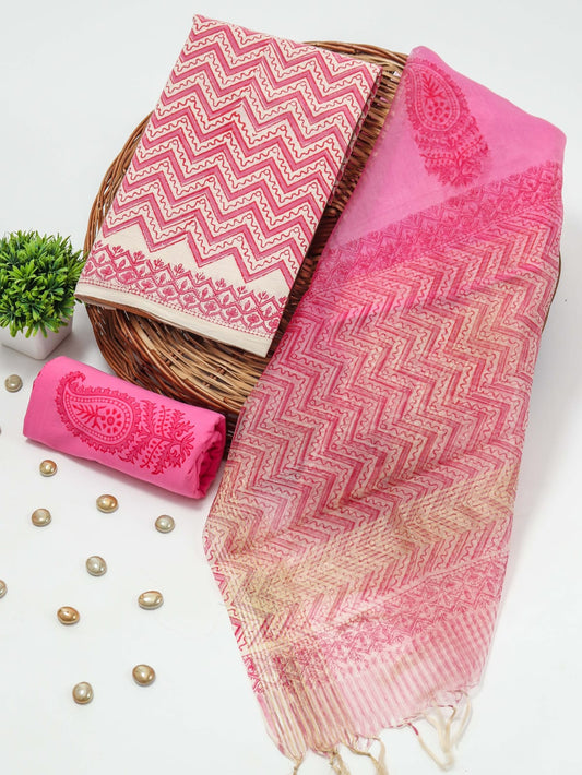 PRIMIUM JAIPURI COTTON SUIT WITH ORGANZA SILK DUPPATA (COS21)