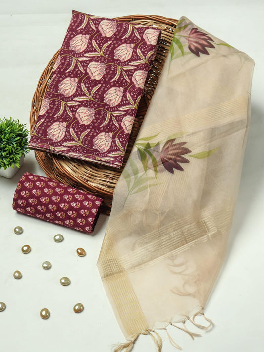 PRIMIUM JAIPURI COTTON SUIT WITH ORGANZA SILK DUPPATA (COS23)