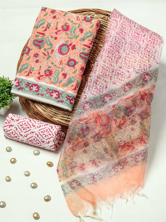 PRIMIUM JAIPURI COTTON SUIT WITH ORGANZA SILK DUPPATA (COS24)