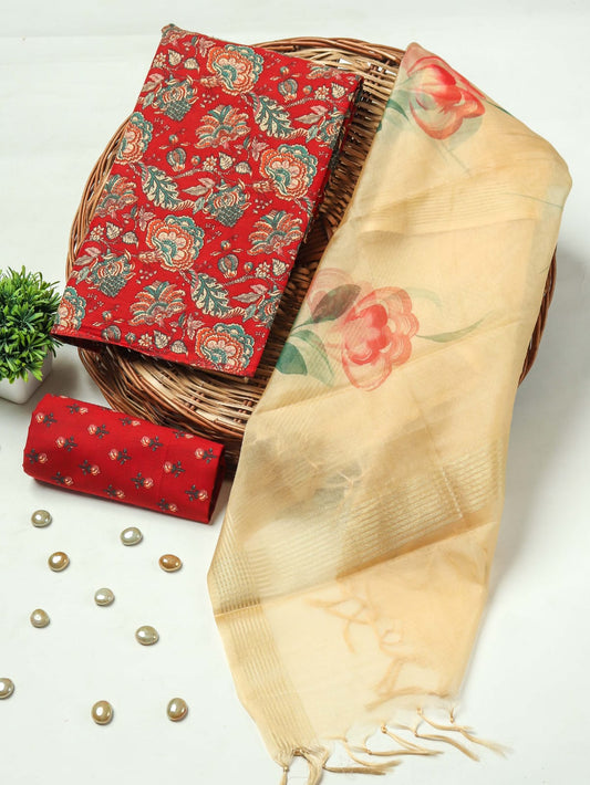 PRIMIUM JAIPURI COTTON SUIT WITH ORGANZA SILK DUPPATA (COS26)