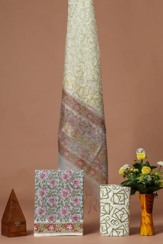 PRIMIUM JAIPURI COTTON SUIT WITH ORGANZA SILK DUPPATA (COS32)