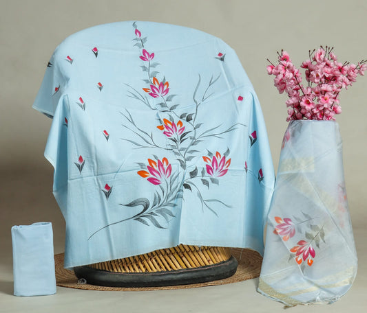 PRIMIUM JAIPURI COTTON SUIT WITH ORGANZA SILK DUPPATA (COS38)