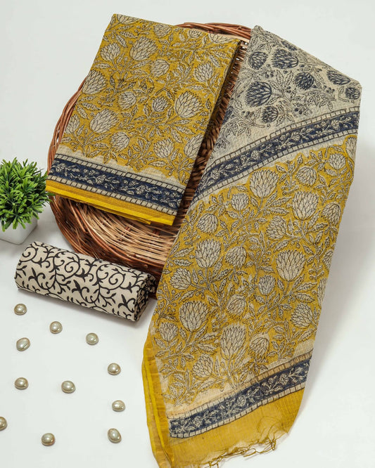HAND BLOCK PRINTED KOTA DORIYA SUIT WITH KOTA DORIYA DUPPATA (FKS9)