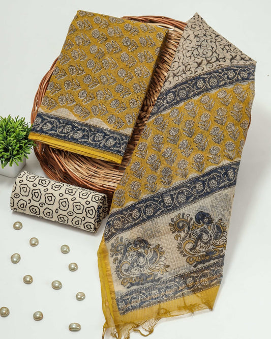 HAND BLOCK PRINTED KOTA DORIYA SUIT WITH KOTA DORIYA DUPPATA (FKS10)
