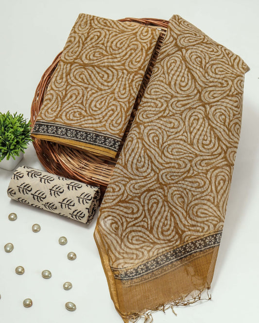 HAND BLOCK PRINTED KOTA DORIYA SUIT WITH KOTA DORIYA DUPPATA (FKS11)