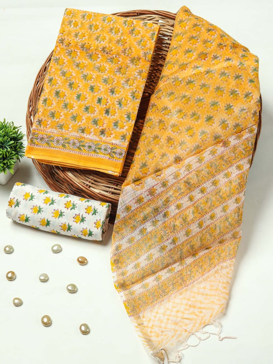 HAND BLOCK PRINTED KOTA DORIYA SUIT WITH KOTA DORIYA DUPPATA (FKS12)