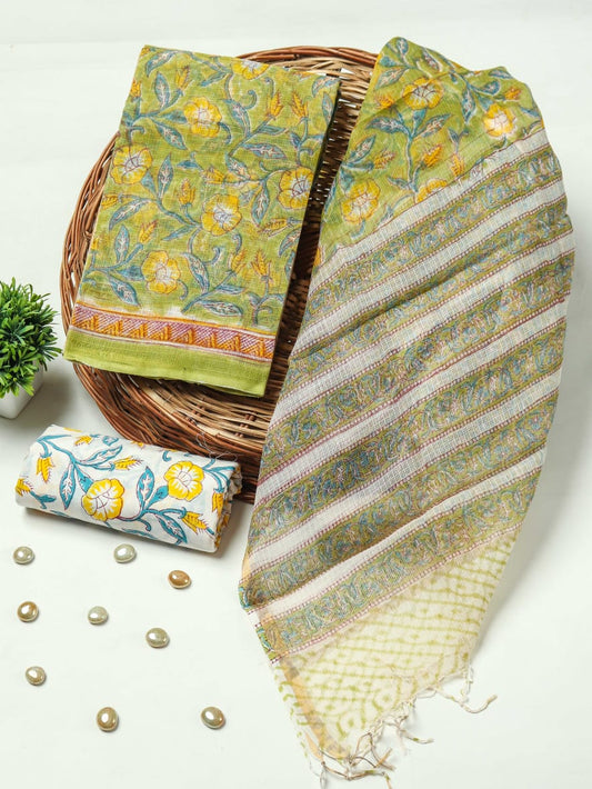 HAND BLOCK PRINTED KOTA DORIYA SUIT WITH KOTA DORIYA DUPPATA (FKS13)