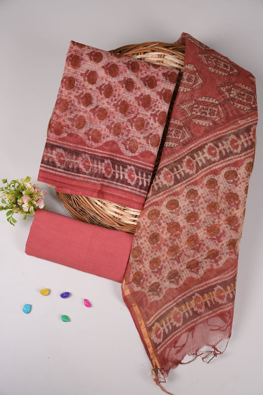 HAND BLOCK PRINTED KOTA DORIYA SUIT WITH KOTA DORIYA DUPPATA (FKS18)