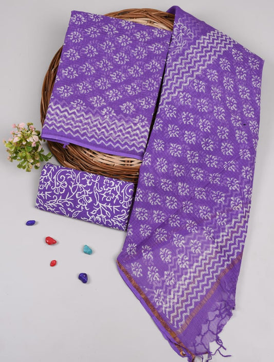 HAND BLOCK PRINTED KOTA DORIYA SUIT WITH KOTA DORIYA DUPPATA (FKS20)