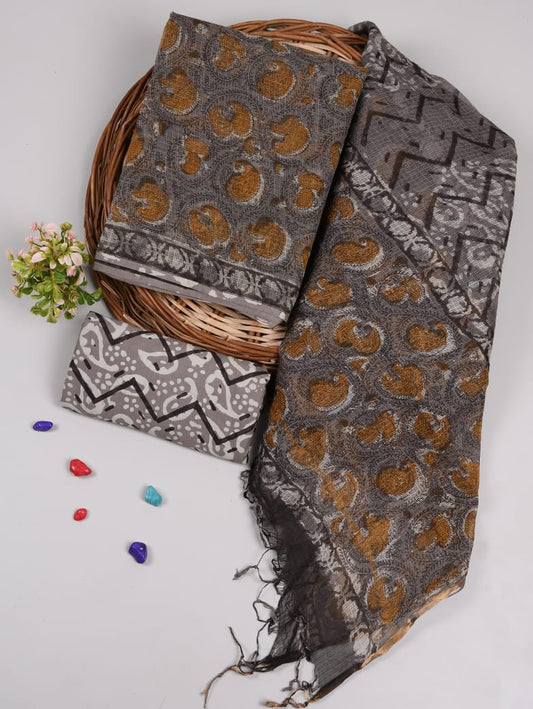 HAND BLOCK PRINTED KOTA DORIYA SUIT WITH KOTA DORIYA DUPPATA (FKS21)