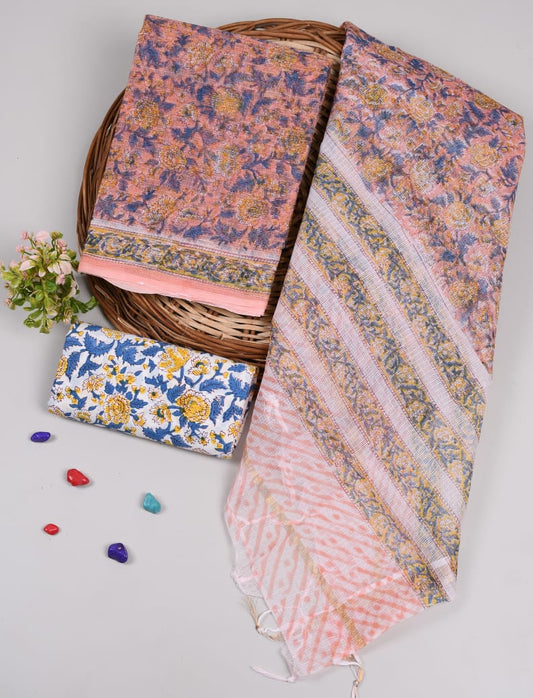 HAND BLOCK PRINTED KOTA DORIYA SUIT WITH KOTA DORIYA DUPPATA (FKS22)